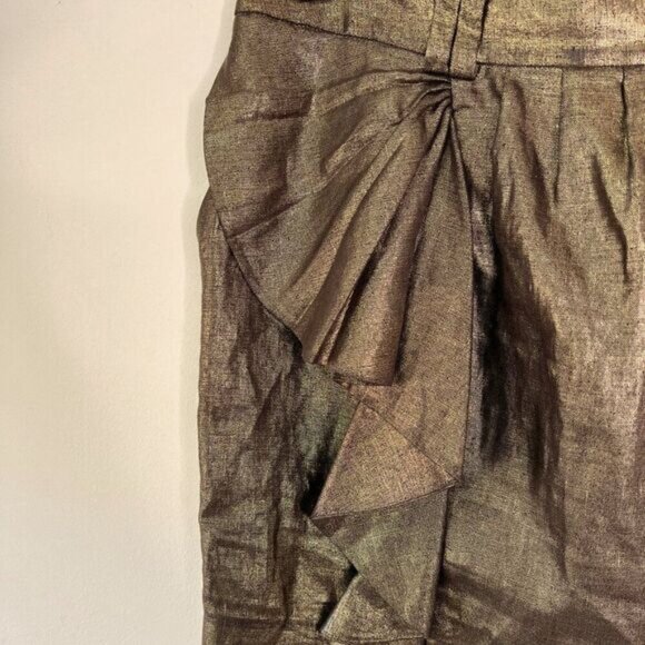 Ted Baker London Metallic Gold Linen Ruffle Skirt - Picture 3 of 5